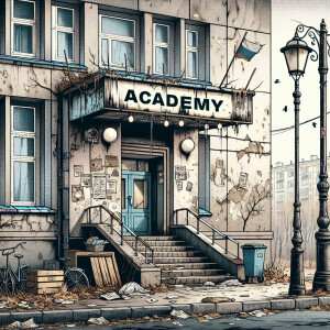 Create a comic book style drawing or image showing the entrance...