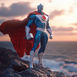 Design a realistic 3D-rendered anime scene featuring a heroic ch...