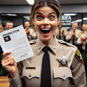 A sheriff's deputy with a look of elation and surprise as they r...