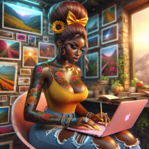 Airbrush a beautiful curvy African American woman tan skin tone...