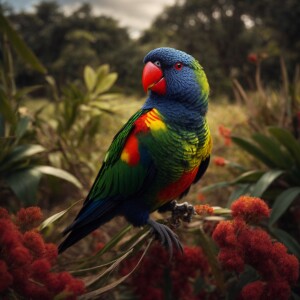 Photorealistic image. Lorikeet bird in a tuxedo
