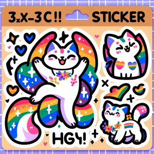 Create a 3x3-inch sticker design with an adorable cartoon cat ce...