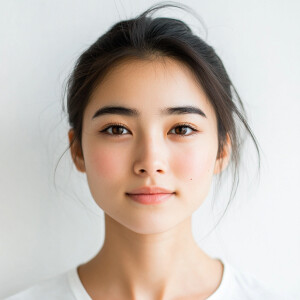 Create an image of a 19-year-old Japanese woman with a clean fac...