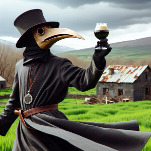 Plague doctor dancing lezginka with a glass of Guinness in hand....