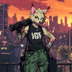 Design a humanoid cat character in a dynamic video game art styl...