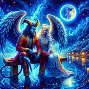 high resolution glossy art image Demon  and his blue eyed angel...