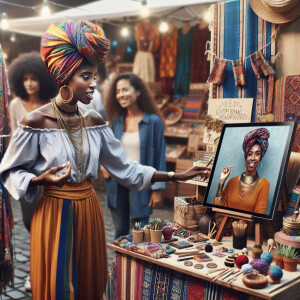 Create a vibrant scene of an African American woman running a cr...