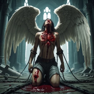 Horror-themed video game concept art of an angel infected with a...
