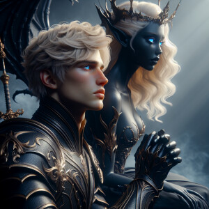 Caranthir-Ar-Fieniel from the Witcher kneels down before Queen T...