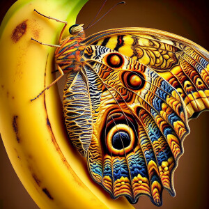 A butterfly hugging a banana