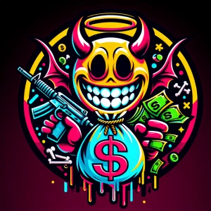 Horror themed, create a vibrant cartoon-style logo with a circul...