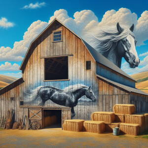 Create a photo realistic image of a beautiful old barn with weat...