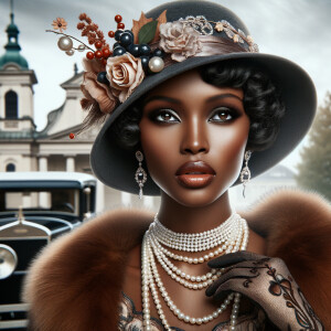 Create an image of an elegant African-American woman with a pois...