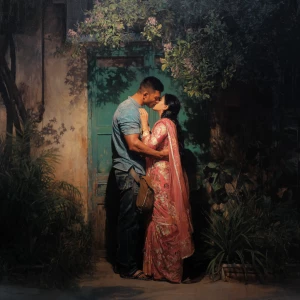 Hyperrealism painting.a muscular sweaty indian man standing in...