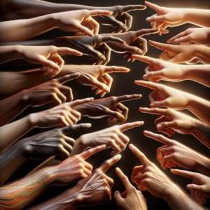 Create a hyper-realistic image depicting multiple human hands po...
