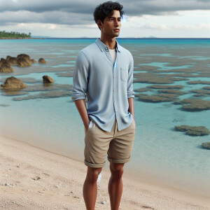Create a 3D rendering of a young Filipino man, inspired by gospe...