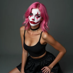 Portrait of a beautifu Tan l Caucasian woman with pink  Metallic...