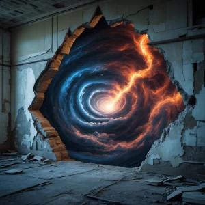A gaping, jagged tear in reality reveals a pulsating, swirling m...
