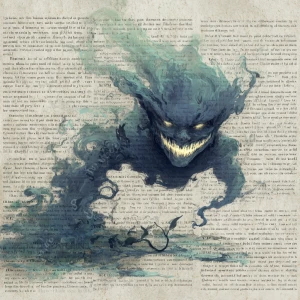 Generate an image :"Illustrate an eerie, sinister clown emerging...