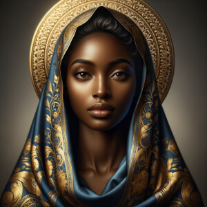 A dignified African-American woman with a serene expression stan...