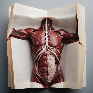 “A man’s torso split open like a book, pages made of veins and n...