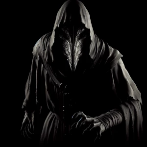 A sinister entity facing forward, its visage marred by a scold's...