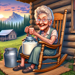 Funny and crazy caricature of a 95 year old  American grandma si...