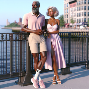 Create a vibrant 3D image of an elegant 50-year-old African Amer...
