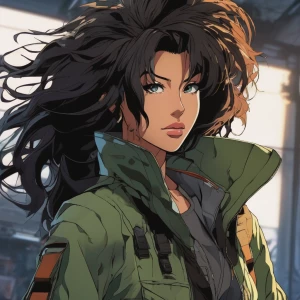 high drama, big shoulder pads, wild hair defying gravity, eyes t...