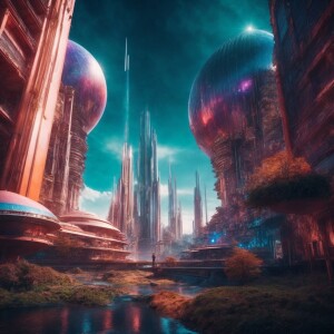 A very hyper ultra realistic science fiction city on alien plane...