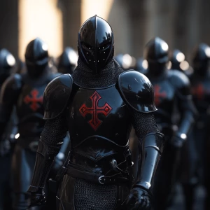 an army of Templars,wearing high tech sci fi black armor,and wea...