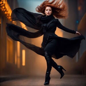 Design a lifelike image of an elegant, small-framed woman with l...