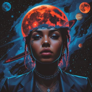 Design a rap album cover titled "Dark Matter" for artist Maria M...