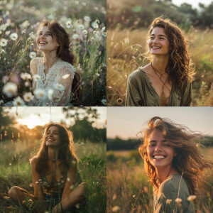 One woman, smilling happily, simple life, nature