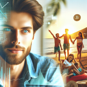 A white man with blue eyes who is financially free through inves...