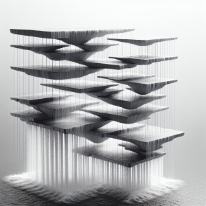 a waterfall suspended in separate segments The waterfall flows s...
