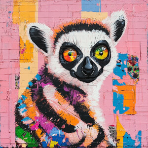 Design a mural with a pastel pink background, featuring a colorf...