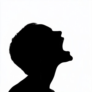 Create a side-profile silhouette in solid black of an individual...