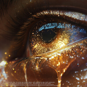 "A hyper-ultra-realistic close-up of a human eye with tears stre...