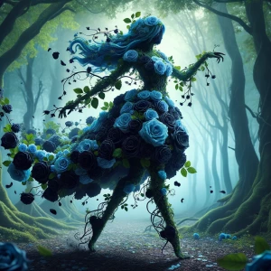 "Envision a mystical being shaped entirely from lush, blue and b...