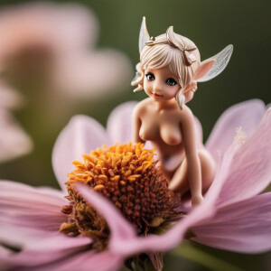 Photo of tiny naked pixie girl from fantasy sitting on a flower