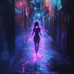 Create a digital illustration of Shadowlight, a sprite-like neon...