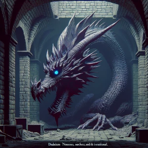 A detailed, intimidating dragon with glowing eyes and sharp scal...