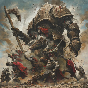 A colossal crest crushes 10 armored knights beneath its weight a...