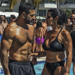 PhotoRealism,realism,a muscular beefy sweaty man walking with h...