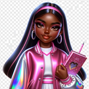 “Full-body, ultra-glossy curvy digital art African American woma...