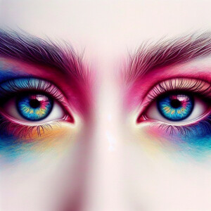 multicolored eyes, prominently featuring shades of blue, pink, a...