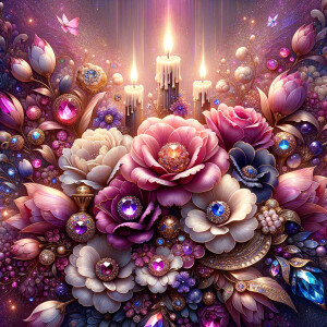 Create a vibrant digital artwork depicting a lush bouquet of sty...
