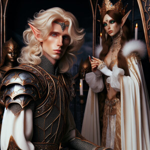 Caranthir-Ar-Fieniel from the Witcher kneels down before Queen T...
