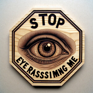 Design a stop sign with an eye and the words 'Stop eye-rassing m...